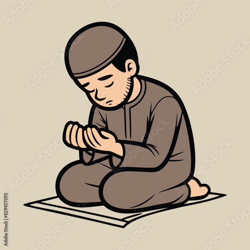 muslim man praying cartoon character illustration isolated background