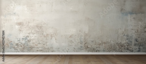Empty room wall and wooden floor for product display mockup Wall with plaster texture rough strokes of palette knife paint on the surface Abstract background for design. copy space available © Gular