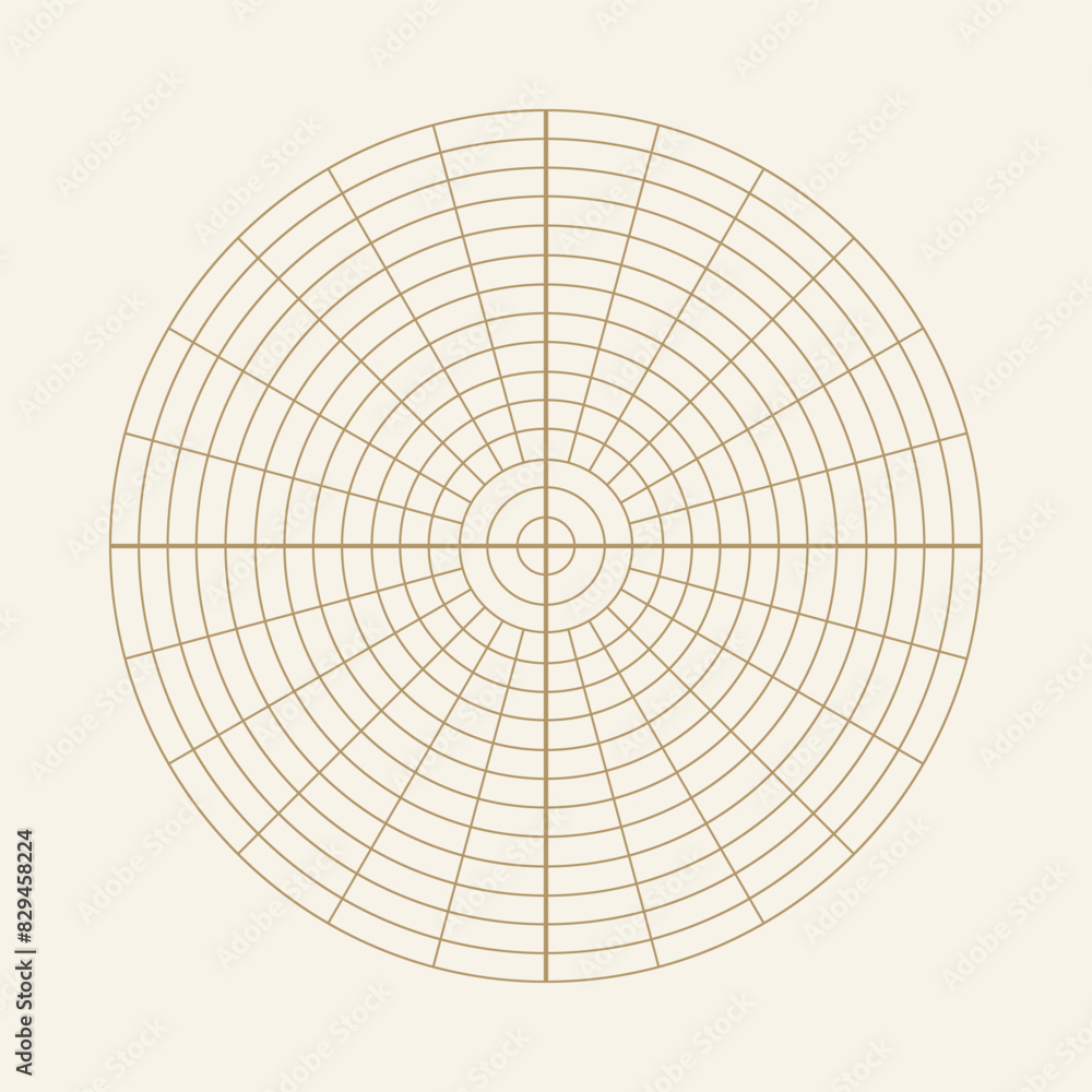 Polar coordinate circular grid isolated on white background. 360 ...
