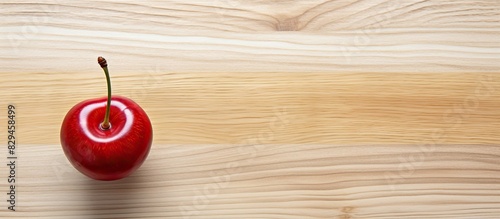 cherry on light wooden background with copy space plan view