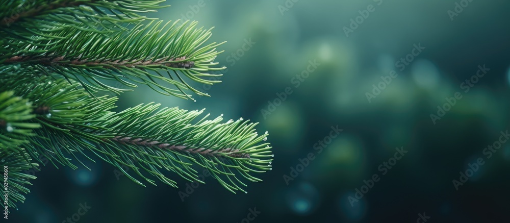 Christmas Background with beautiful green pine tree brunch close up Copy space