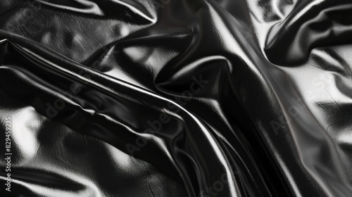 Deep ebony leather stretches across the image, its glossy sheen reflecting the surrounding environment with elegance. photo