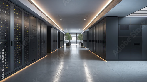 Server room  Data center with operational server racks. Concept  Modern telecomunication  AI  Supercomputer technology