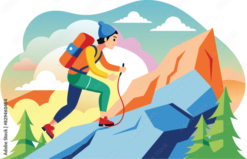 Climbing mountain, flat illustration, vector illustration.