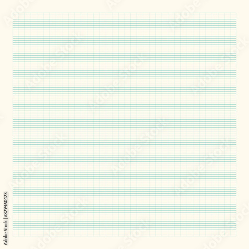 Graph paper. Printable grid paper with stave on a white background. A blank music sheet paper with staff. Geometric pattern for composition, education, school. Realistic lined paper blank