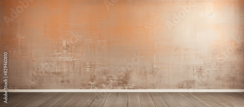 Empty room wall and wooden floor for product display mockup Wall with plaster texture rough strokes of palette knife paint on the surface Abstract background for design. copy space available