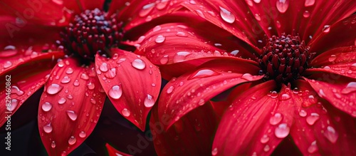 Red flower petals with water drops on it. copy space available