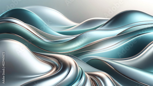 Flowing Harmony Abstract Metallic Waves in Soothing Blue and Silver Tones photo