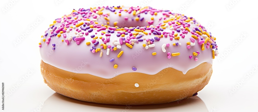 Donut or doughnut with purple sprinkles topping Isolated on white background Perfect for design element. copy space available Donut or doughnut with purple sprinkles topping Isolated on white background Perfect for design element. copy space available