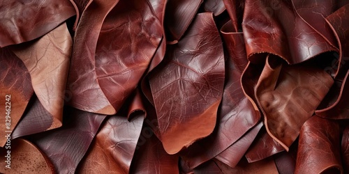 Close-up view of  leather offcuts, their deep tones hinting at the richness of craftsmanship and tradition. © Ibraheem