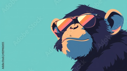 illustration of a monkey wearing sunglasses on a pastel background with copy space