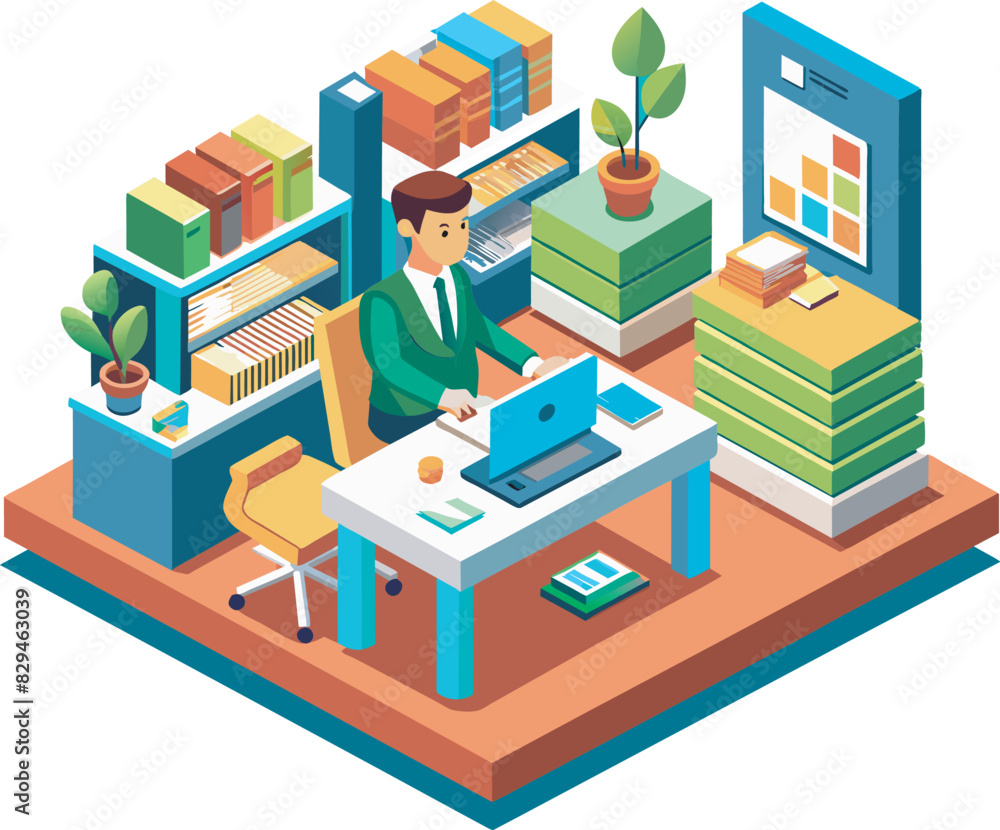 isometric view of people working in office flat vector illustration isometric view of people working in office flat vector illustration
