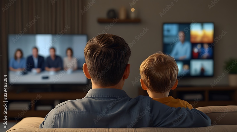 father and son watching television together on father's day father and son watching television together on father's day