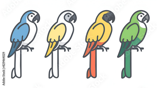 parrot icon in 4 different styles such as filled color  Generative AI