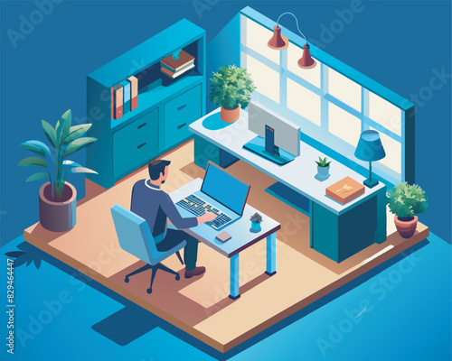 isometric view of people working in office flat vector illustration