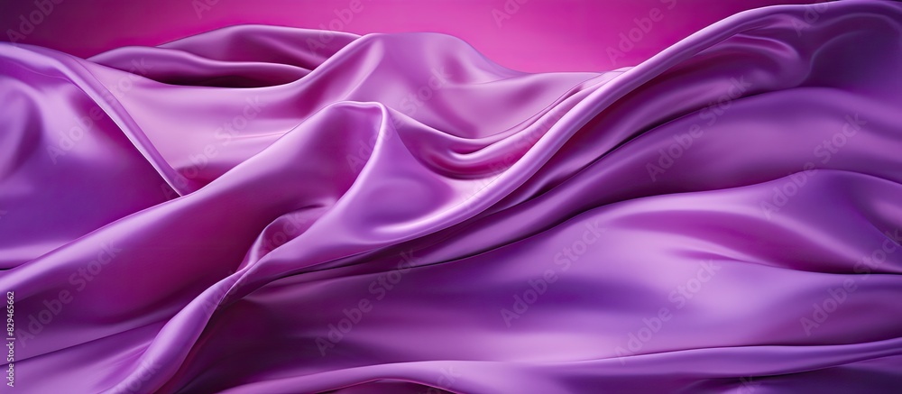 Obraz premium There is a copy space image of a crumpled pink satin fabric banner on a shiny purple background