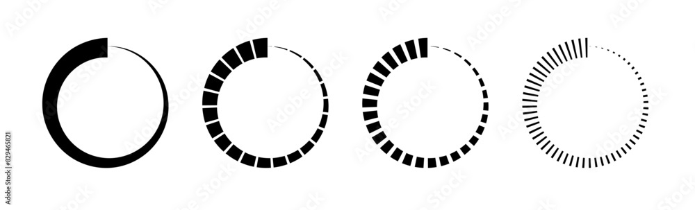 © Elena Pimukova - Circle countdown icon. Time clock symbol. Timer measure. Line and dot design element. Hour and minute icon. Interval symbol. Vector illustration isolated on white background.