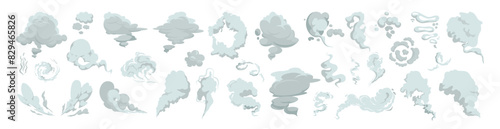 Smoke illustration set for special effects template.  Comic steam explosion dust fight animation fog movement smog motion game smoke