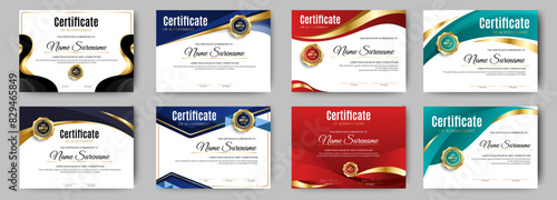 Certificates of completion template with luxury badge and modern line and shapes. Horizontal certificate For award, business, and education needs. Diploma vector template	