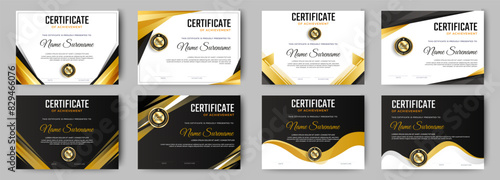 Certificates of completion template with luxury badge and modern line and shapes. Horizontal certificate For award, business, and education needs. Diploma vector template	