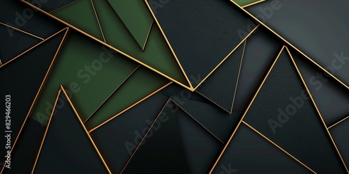 Regular black, gold and green three-dimensional striped background, triangle/rectangle, black backgroundaspect ratio 2:1, for banner, landing page, website