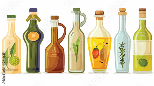 Vegetable fats. Different cooking oils in glass bottle