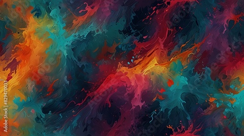  abstract painting with a rainbow of colors including red, orange, yellow, green, blue,