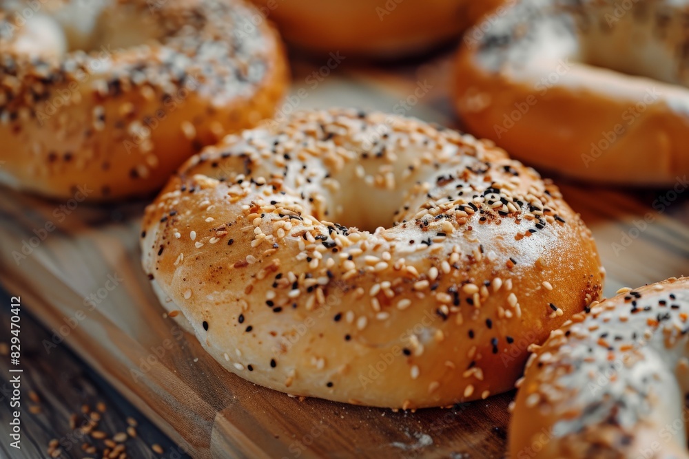 Freshly prepared vegan bagels, close-up, with a glossy top sprinkled with sesame seeds, on a linen cloth. . Beautiful simple AI generated image in 4K, unique. Freshly prepared vegan bagels, close-up, with a glossy top sprinkled with sesame seeds, on a linen cloth. . Beautiful simple AI generated image in 4K, unique.