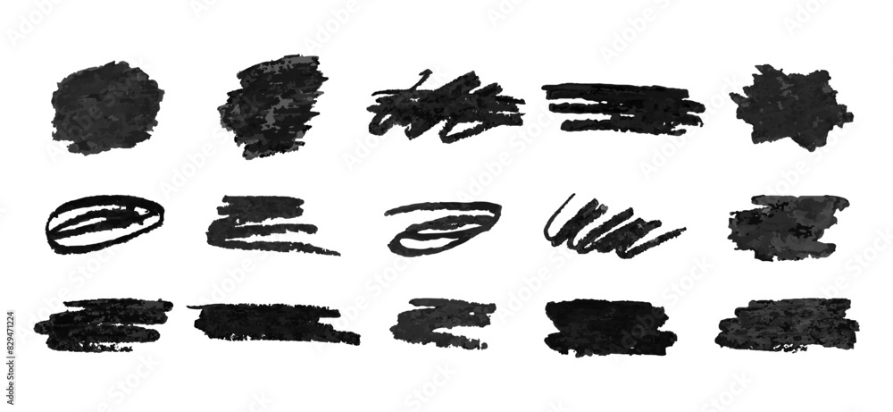 Set of texture stain hand drawn with oil pastels. Vector abstract graphic elements isolated on white background Set of texture stain hand drawn with oil pastels. Vector abstract graphic elements isolated on white background