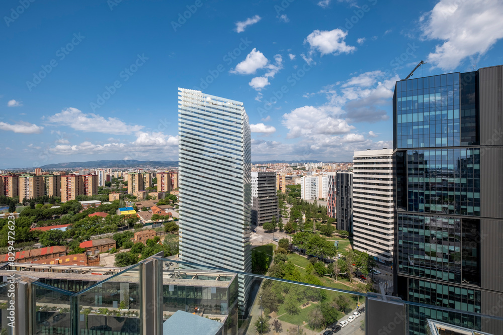 The skyline of Plaza Europa in Hospitalet de Llobregat, Barcelona, with contemporary buildings and blue skies, depicting the essence of modern Catalonia, Spain The skyline of Plaza Europa in Hospitalet de Llobregat, Barcelona, with contemporary buildings and blue skies, depicting the essence of modern Catalonia, Spain
