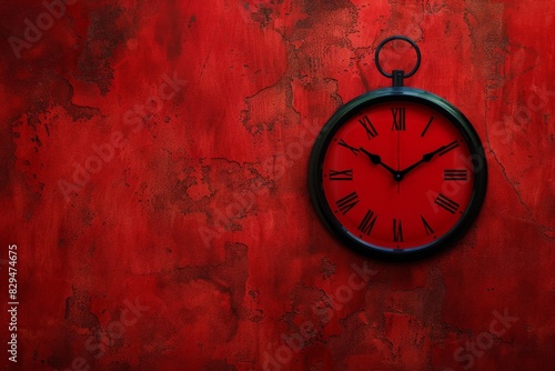 Wallpaper Mural Blue Alarm Clock - Time Concept with word Work and red background. Beautiful simple AI generated image in 4K, unique. Torontodigital.ca