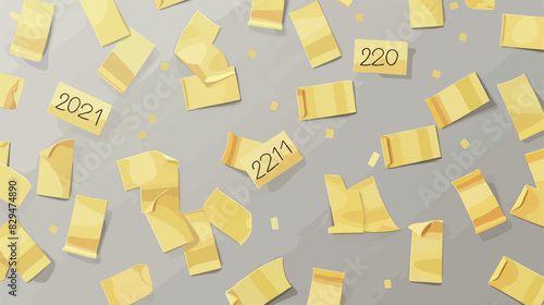 Yellow memory stickers with text Goodbye 2020 and num photo