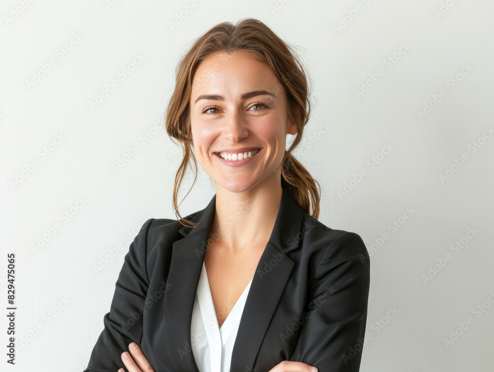 Closeup photo portrait of an european woman smiling. Isolated on white background Closeup photo portrait of an european woman smiling. Isolated on white background