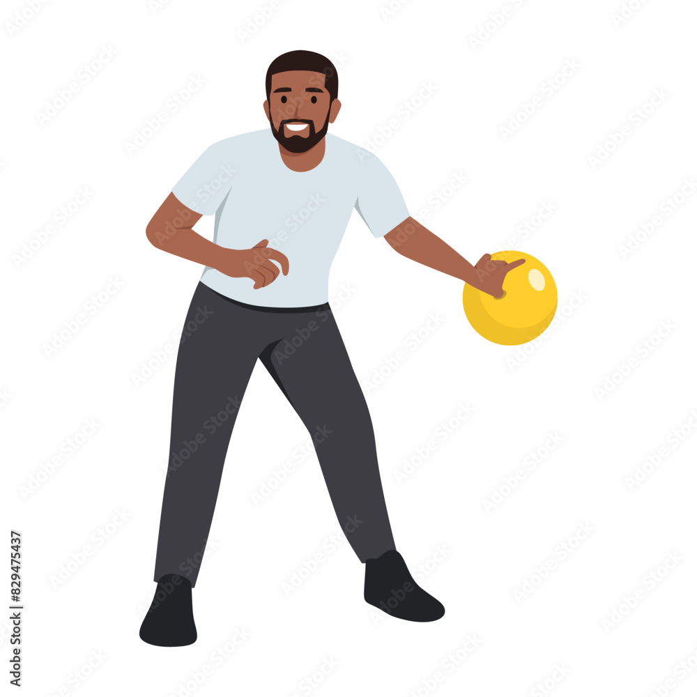 Young man bowling player holding a ball ready to throw. Flat vector illustration isolated on white background Young man bowling player holding a ball ready to throw. Flat vector illustration isolated on white background