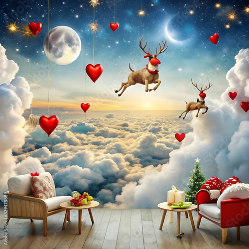 santa with reindeer spreading the love and christm photo