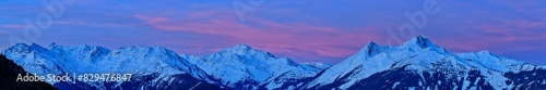 Snowcapped mountain range at dawn, Kitzbuehel Alps, Tyrol, Austria photo
