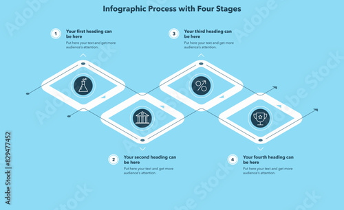 Infographic process template with four stages - blue version. Isometric chart design for workflow layout, diagram, banner, web design.