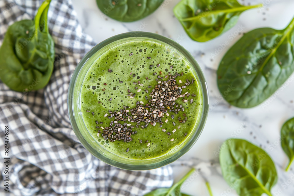 Spinach Shake with Chia Seeds in Glass Spinach Shake with Chia Seeds in Glass