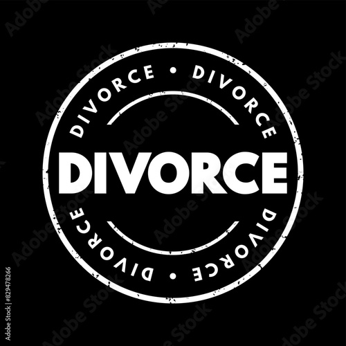 Divorce - canceling or reorganizing of the legal duties and responsibilities of marriage, text concept stamp