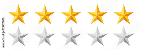 Five stars rating set. Stars quality rating icon. Star rating realistic gold star set vector