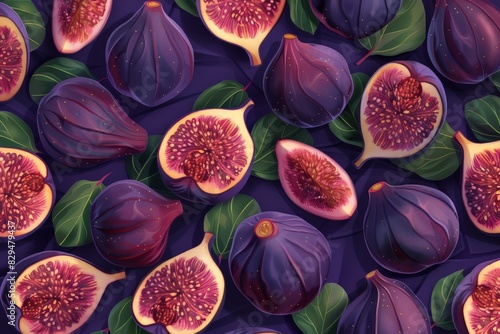 Fig fruit close up. Ripe fig fruits with leaf close-up. Beautiful sweet fresh organic. generative ai. Beautiful simple AI generated image in 4K, unique. photo