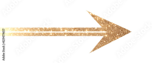 Glittering gold arrow pointing right isolate on transparent background, png, cutout