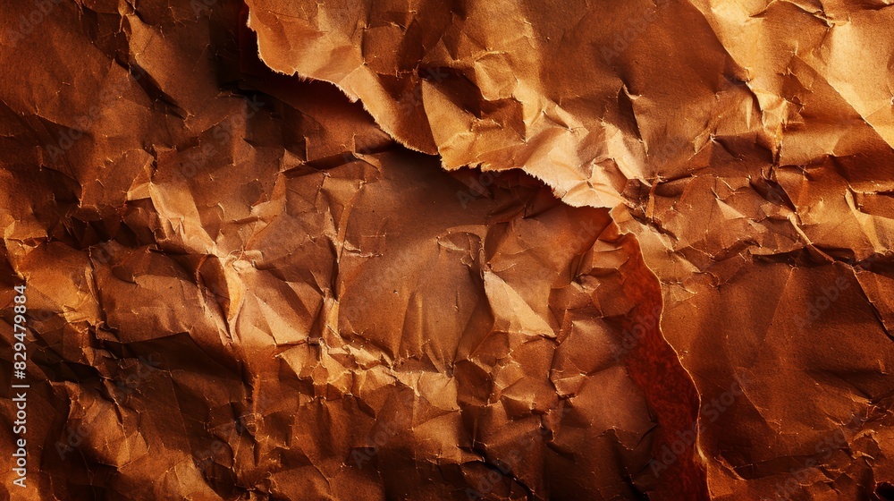 A tight shot of crumpled, browning paper featuring a central hole A tight shot of crumpled, browning paper featuring a central hole