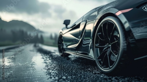 sport car with black alloy wheels on asphalt road photo