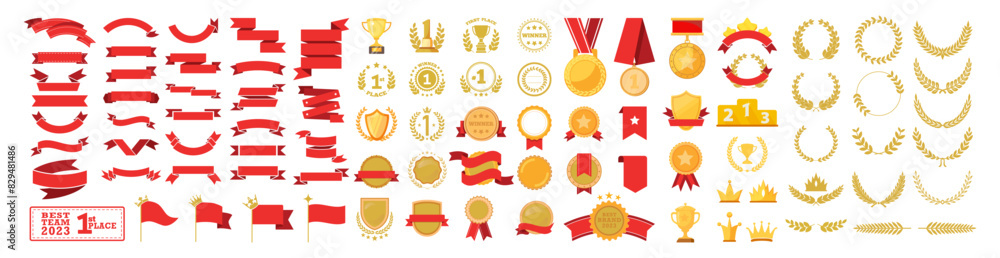 Award frame set, ranking, ribbon, crown, trophy, medal, decoration, laurel, illustration, gold award Award frame set, ranking, ribbon, crown, trophy, medal, decoration, laurel, illustration, gold award