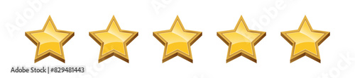 five gold stars isolated on a white. Ranking concept for various places