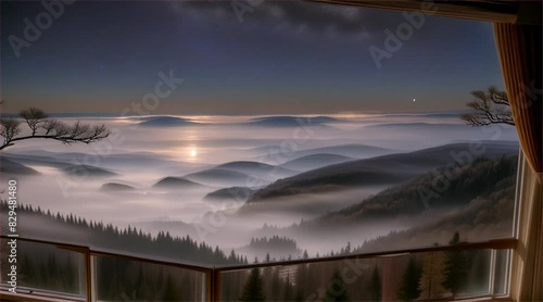 Evening landscape from bedroom window view, city landscape at night