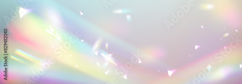 Optical rainbow lights, glare, leak, streak overlay. Iridescent crystal leak glare reflection effect. A set of colourful vector lens and light flare transparent effects
