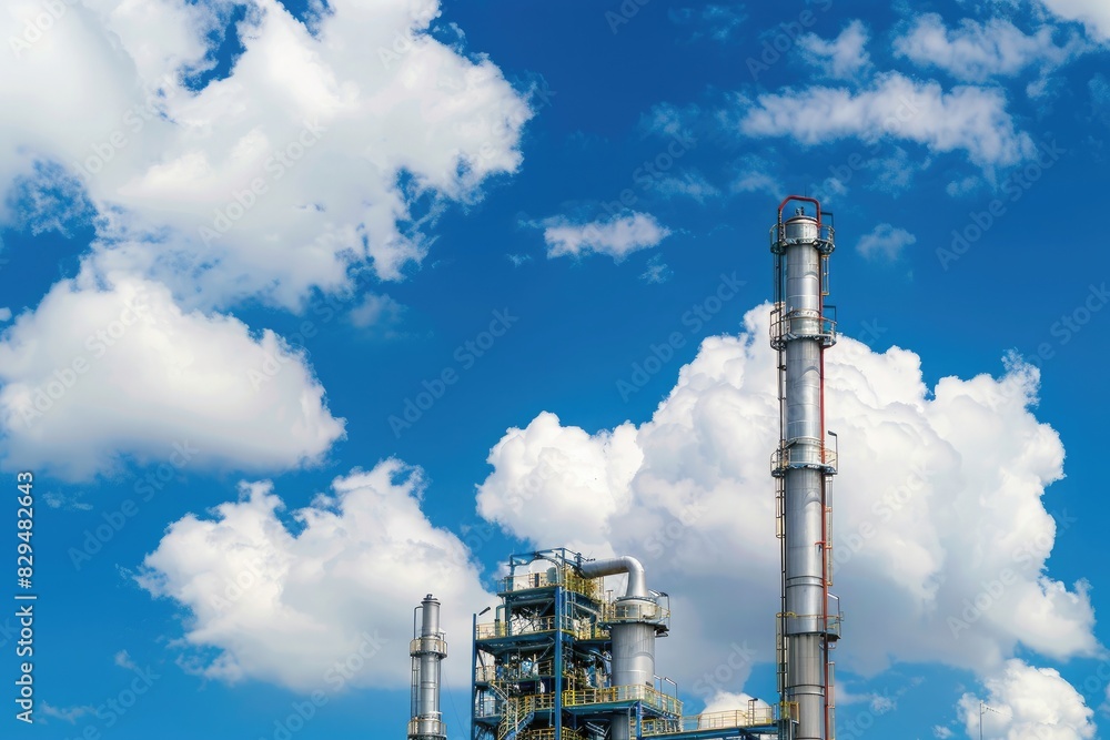 Obraz premium Oil Refinery. Industrial Plant Illuminated Amidst Pollution and Energy Production