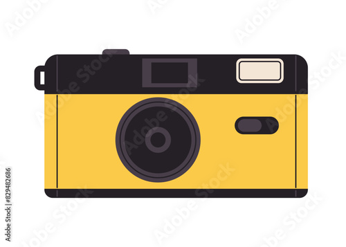 Retro film photo camera isolated on white background. Old vintage analog disposable photo camera. Hand-drawn colored flat vector illustration